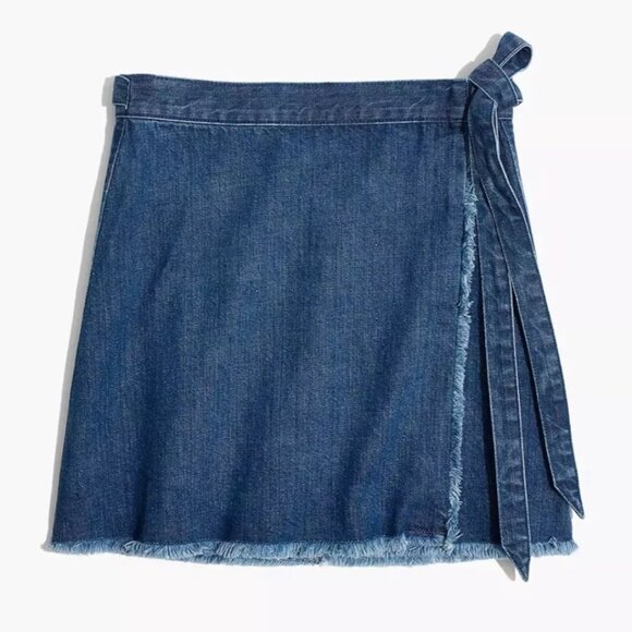 Madewell Denim Raw Hem Wrap Skirt - Women's Size 6 - Picture 1 of 7